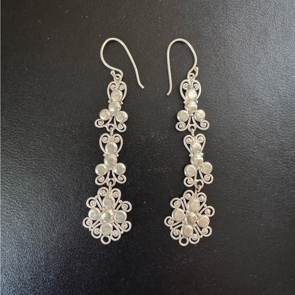 Vintage Sterling Silver Filagree Chandelier Earrings : Rare!